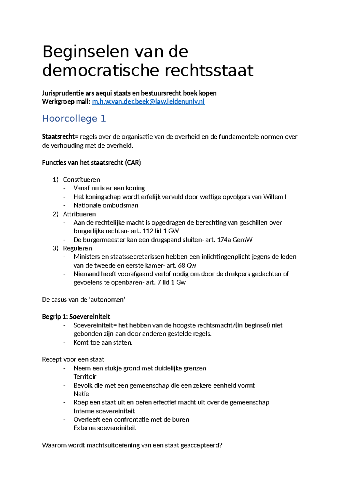 Beginselen Aantekenigen - Beginselen Van De Democratische Rechtsstaat ...