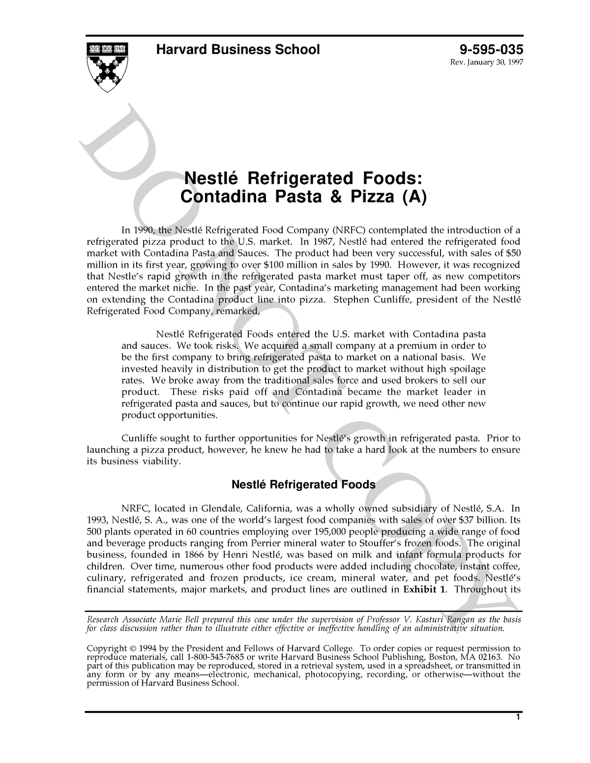 nestle contadina pizza case study spreadsheet