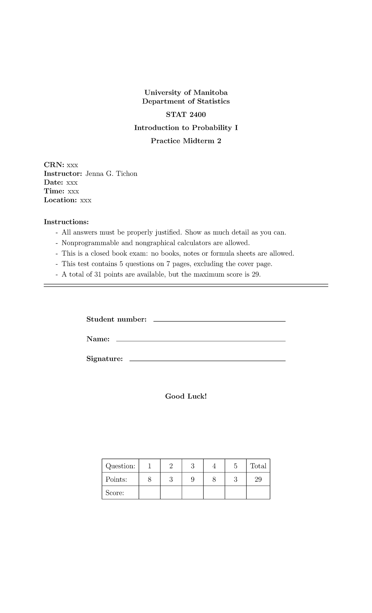 Midterm exam 2, questions - University of Manitoba Department of ...