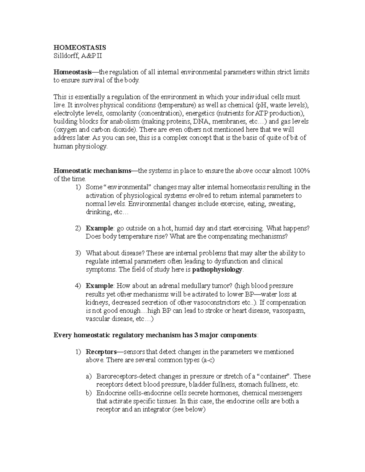 Homeostasis - Dr. Erik Silldorff - HOMEOSTASIS Silldorff, A&P II ...