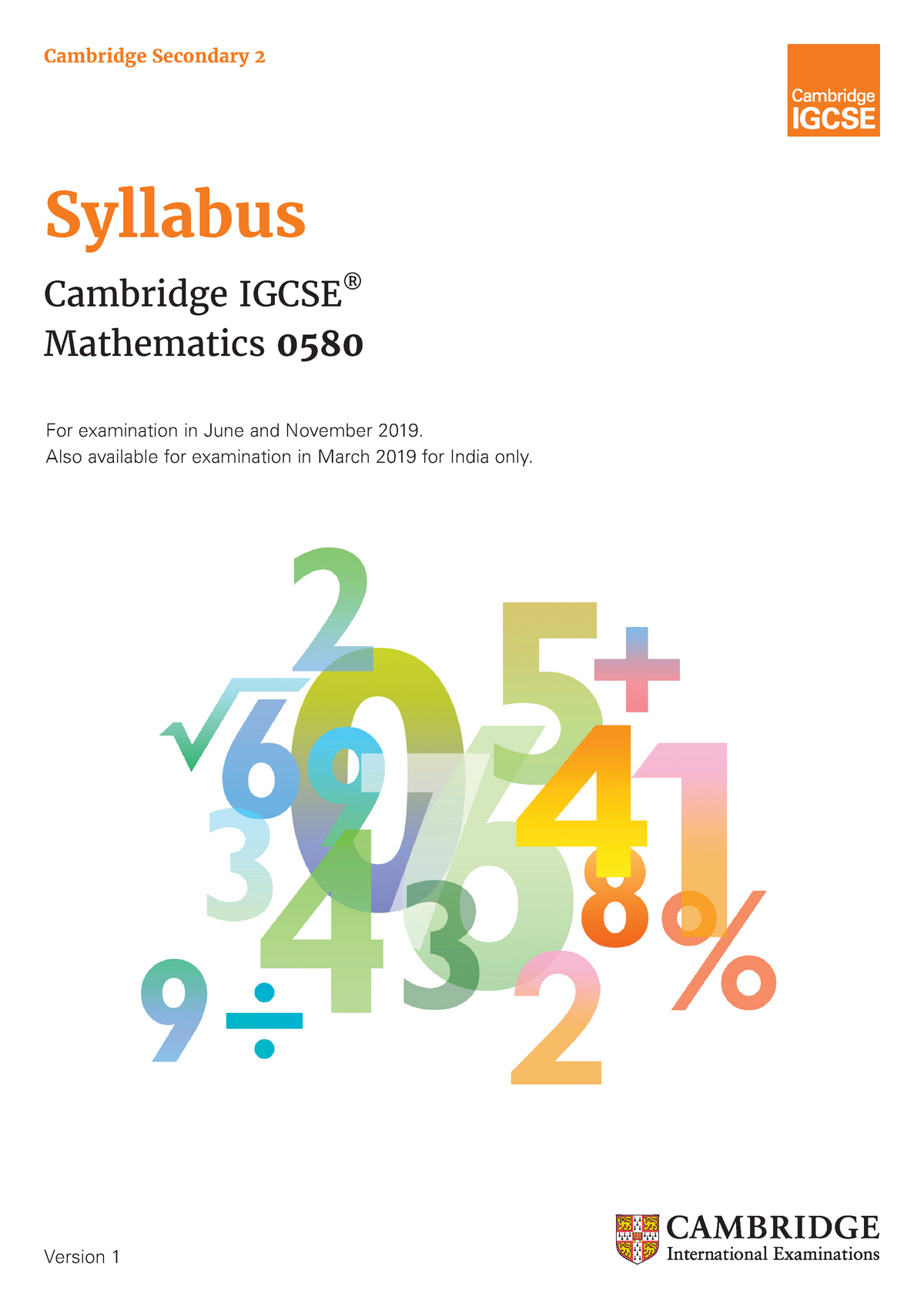 Math Syllabus - ####### Version 1 ####### Cambridge Secondary 2 ...