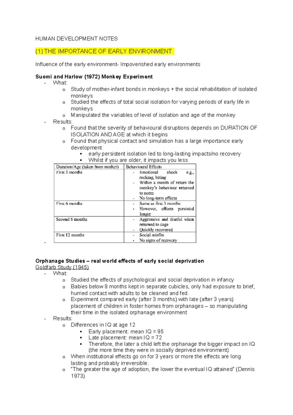 Human Development Notes - HUMAN DEVELOPMENT NOTES (1) THE IMPORTANCE OF ...