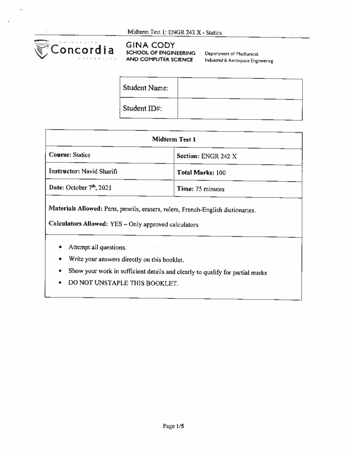 ENGR242 Midterm 1 Na Vi D V1 Solutions - ENGR 242 - Concordia - Studocu