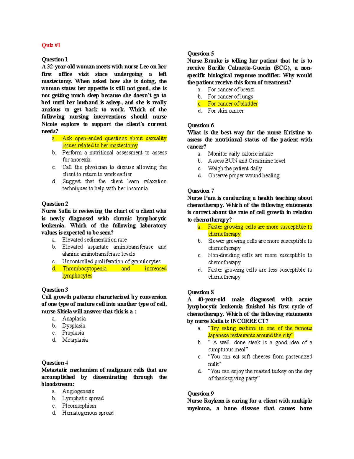 NCM 118 Midterm Quizzes - Quiz # Question 1 A 32-year-old woman meets ...