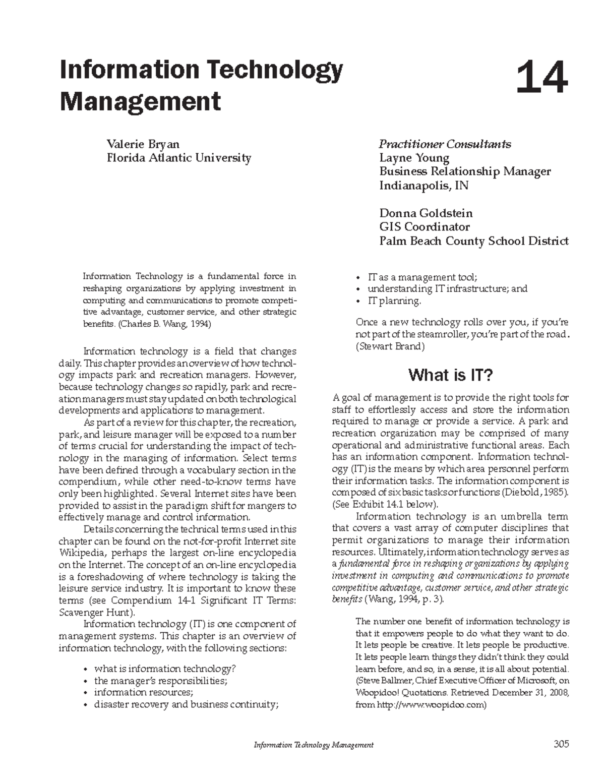 Chapter 14 - Information Technology Management - Information Technology ...