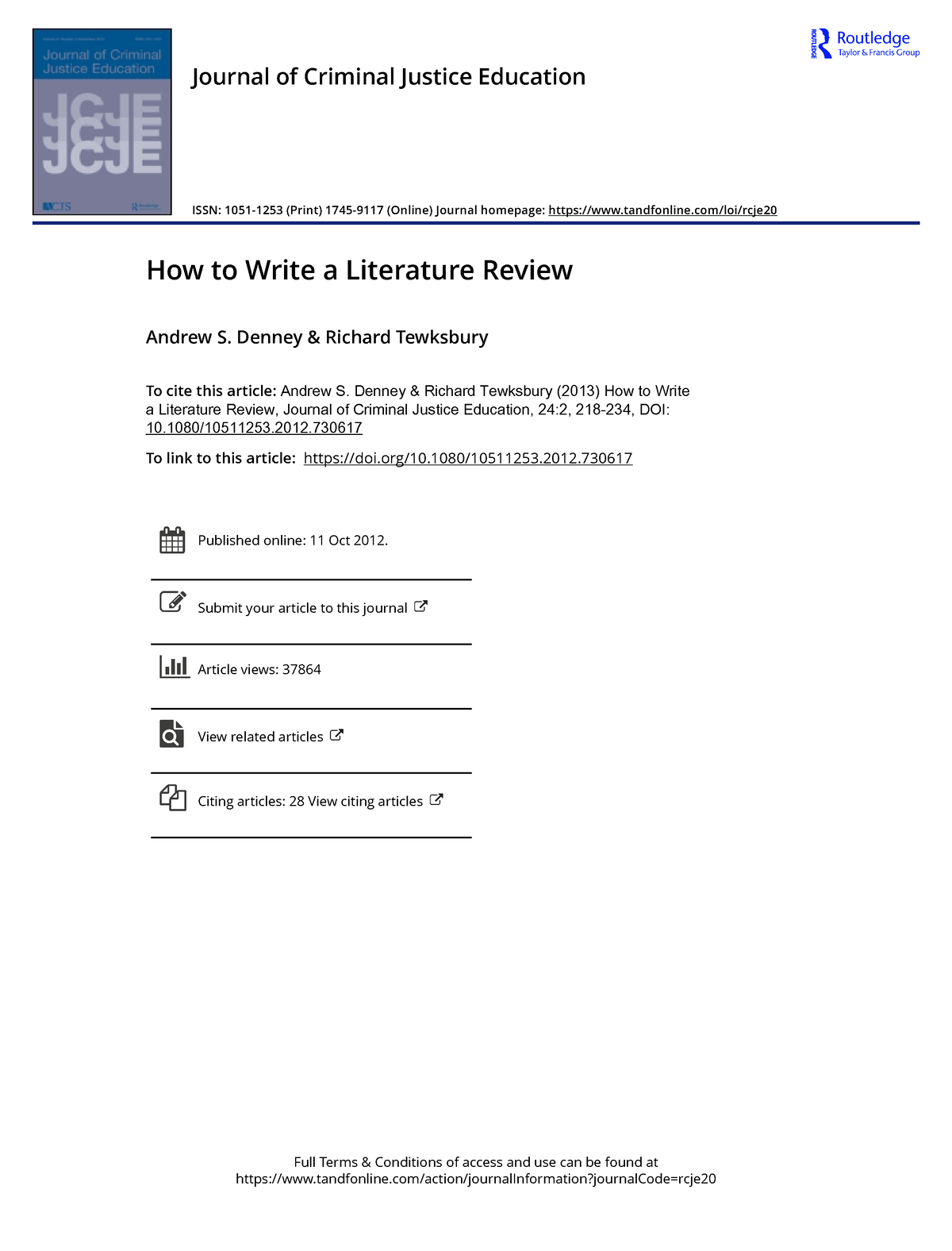 how to write a literature review denney and tewksbury