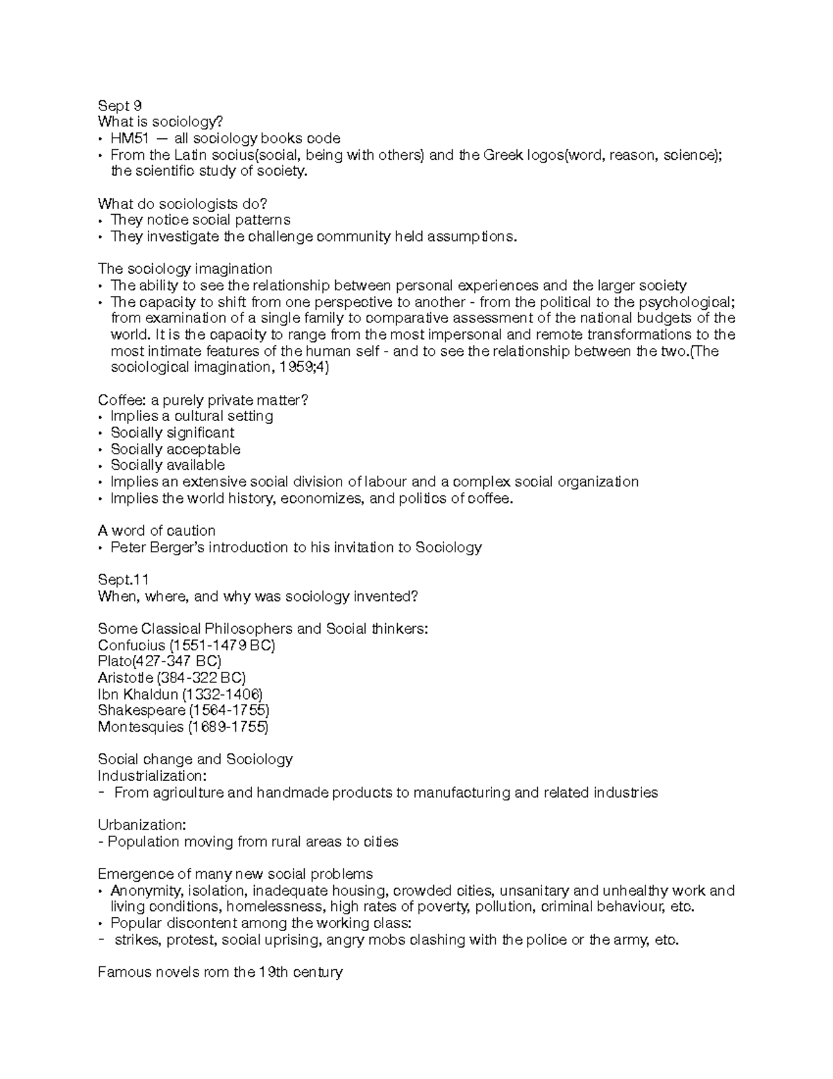 SOC1101 notes - Sept 9 What is sociology? HM51 — all sociology books ...