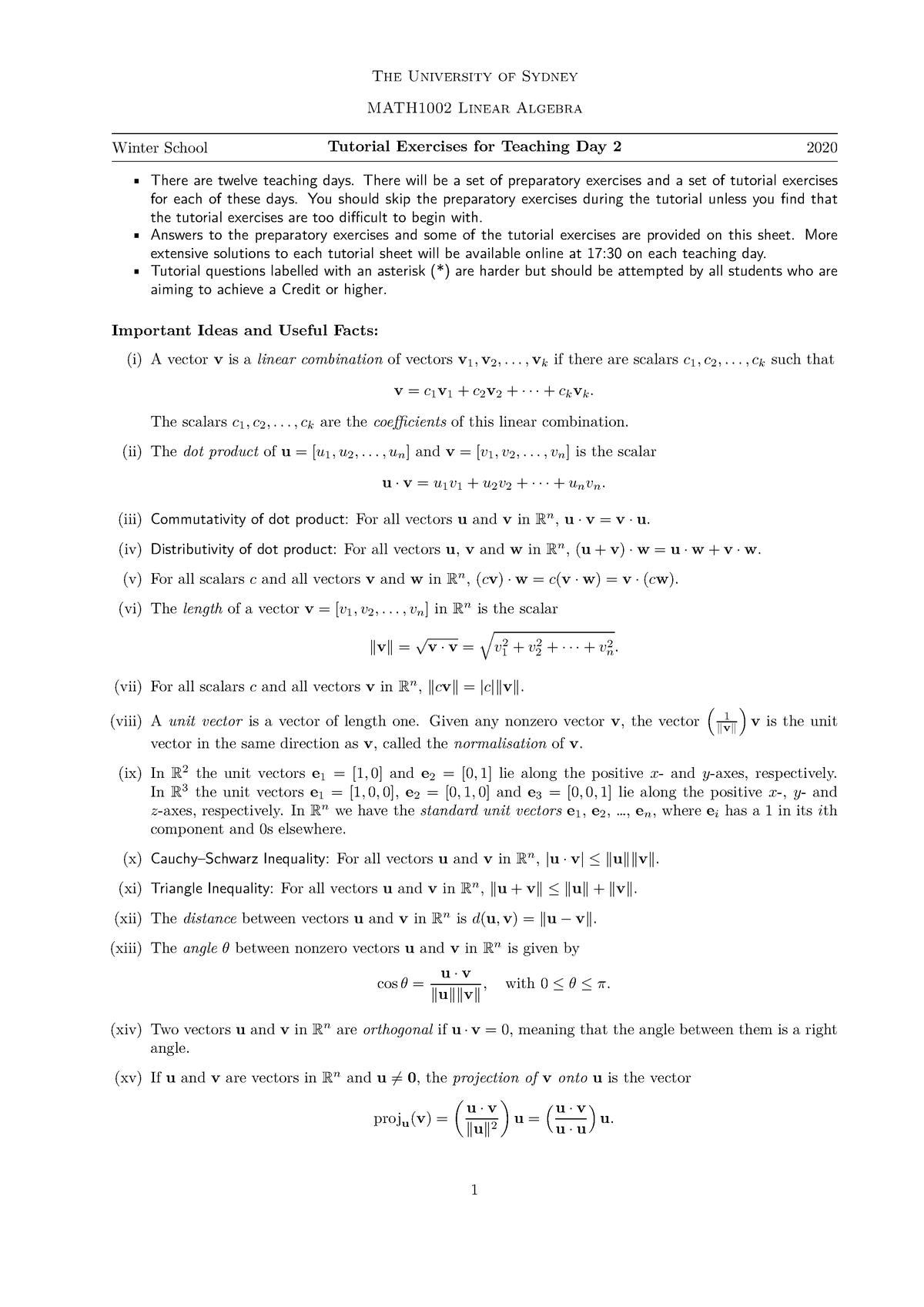 Tut-2 - Tut2 - The University Of Sydney MATH1002 Linear Algebra Winter ...