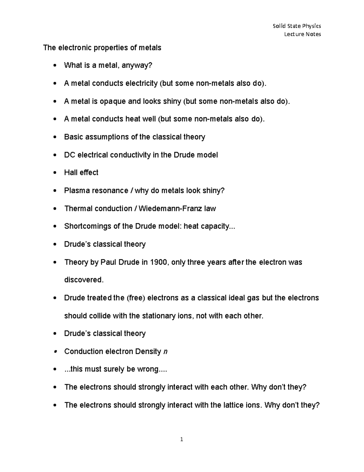 2021 Solid State Physics Lecture Notes metal properties 5a - The ...