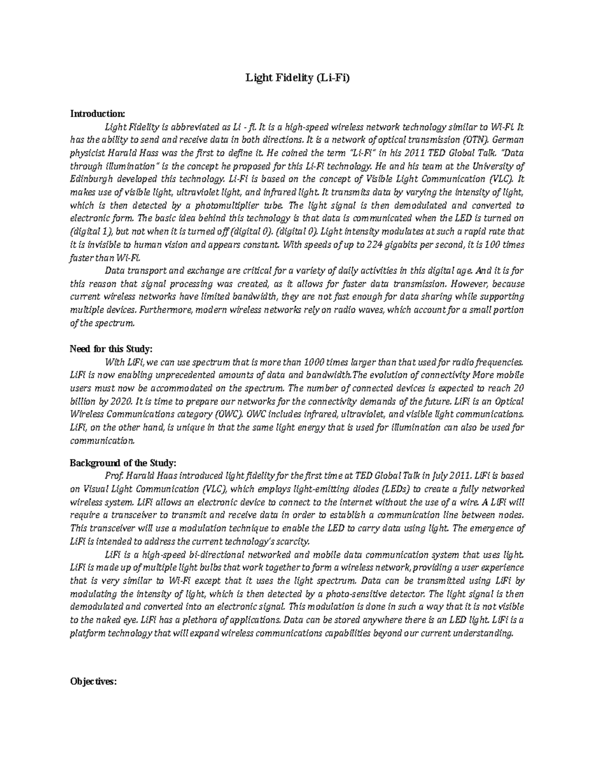 LI FI Concept Paper - Light Fidelity (Li-Fi) Introduction: Light ...