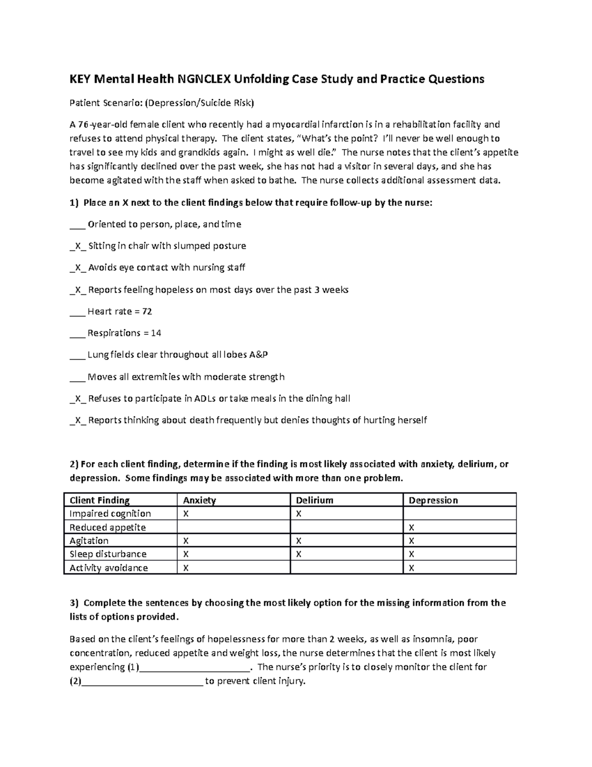 KEY Mental Health Ngnclex Unfolding Case Study And Practice Questions 2 ...