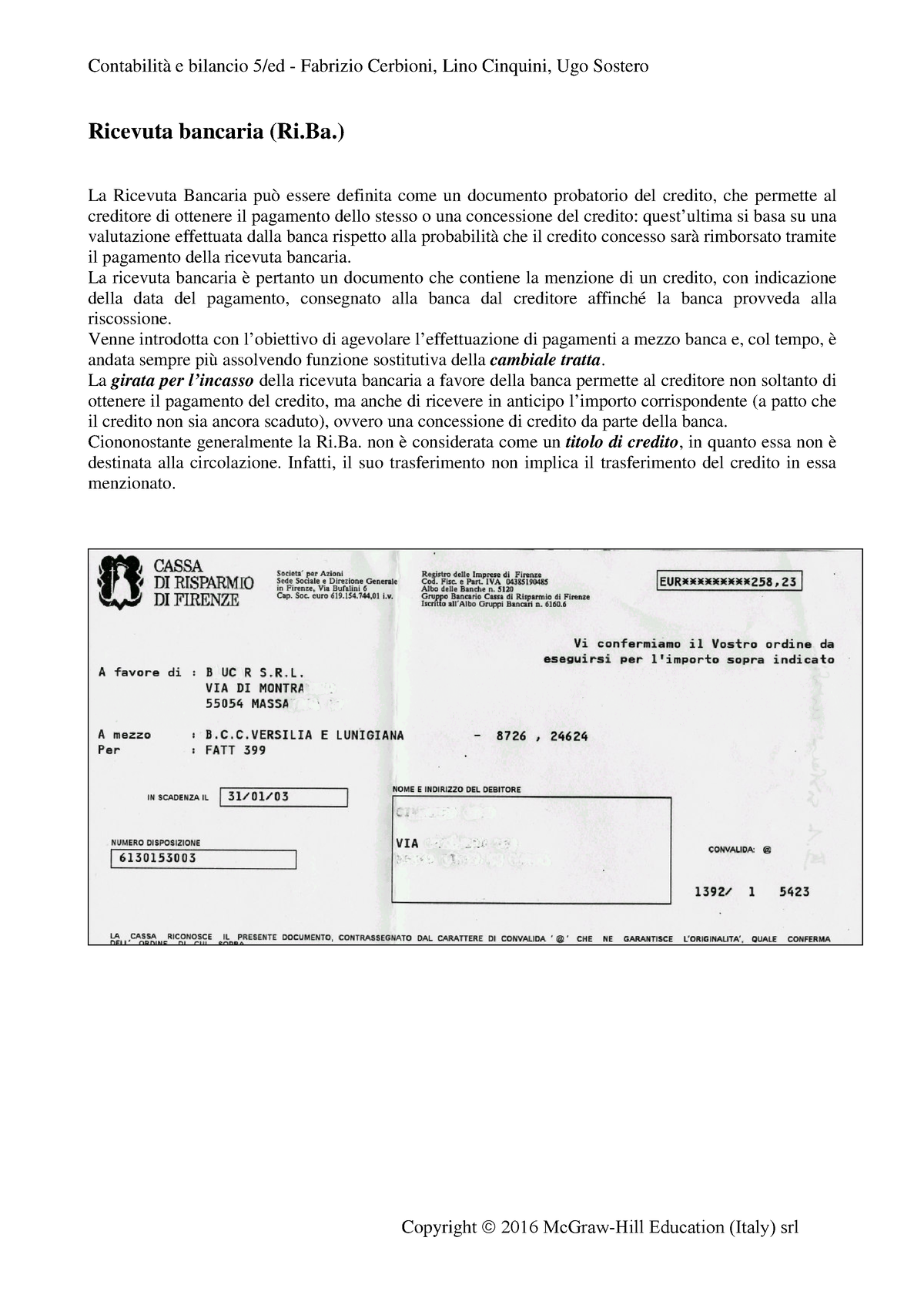 Modelli Ricevuta Bancaria Contabilità E Bilancio 5 Ed Fabrizio 4333