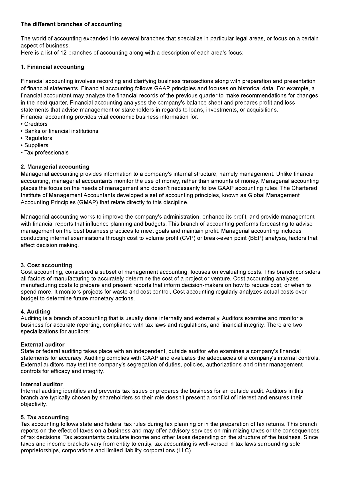 Branches of Accounting - The different branches of accounting The world ...