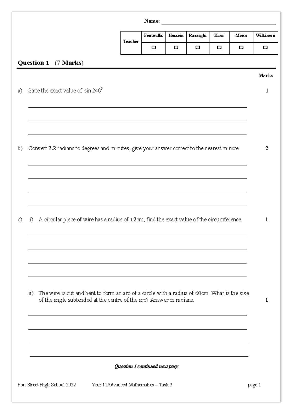 2022 Yr 11 Mathematics Advanced Assessment Task 2 Final - Name: - Studocu
