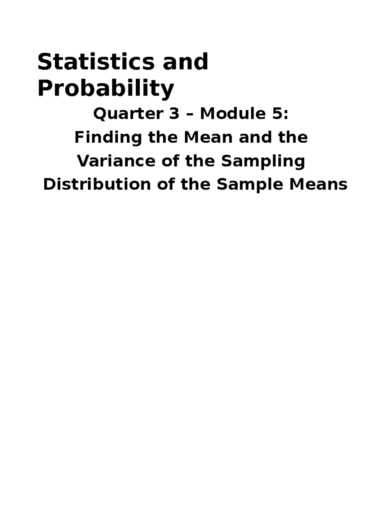 Statistics-Probability - Statistics and Probability Quarter 3 – Module ...