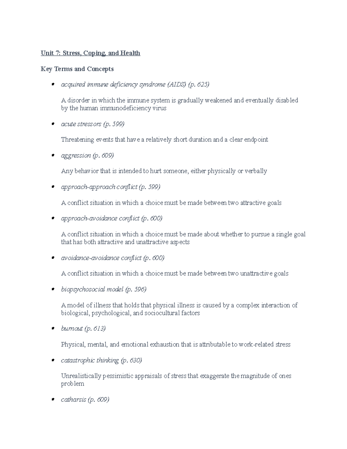 Psyc290- chp7 and 8 - Lecture notes 7-8 - Unit 7: Stress, Coping, and ...