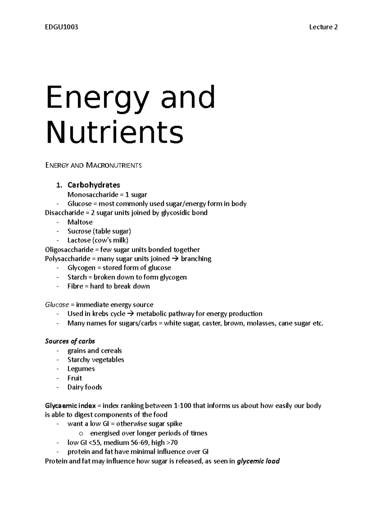 Lecture 2 Energy and Nutrients Energy and Nutrients ENERGY AND