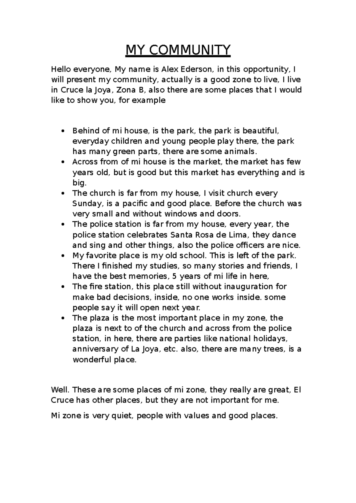 MY Community 1 - Baaaaa - MY COMMUNITY Hello everyone, My name is Alex ...