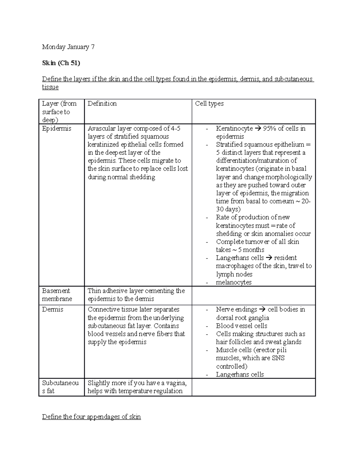 Biomed Exam 4 Objectives - Monday January 7 Skin (Ch 51) Define The ...