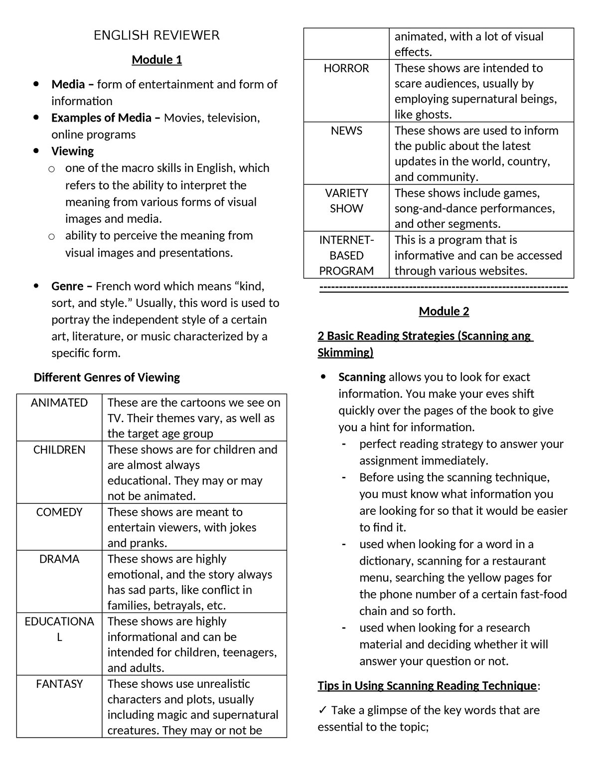 English Reviewer - ENGLISH REVIEWER Module 1 Media – form of ...