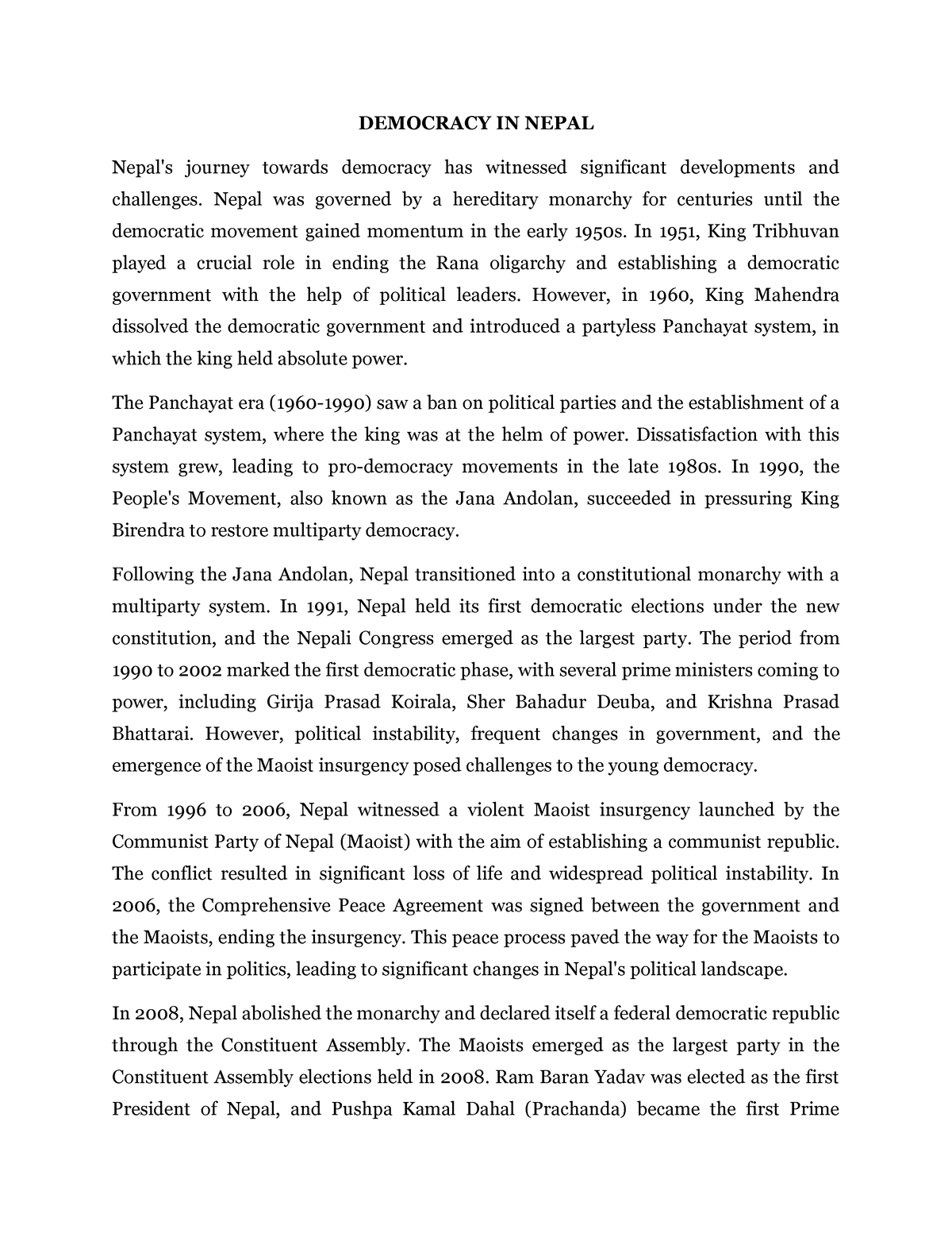 essay on democracy in nepal 150 words