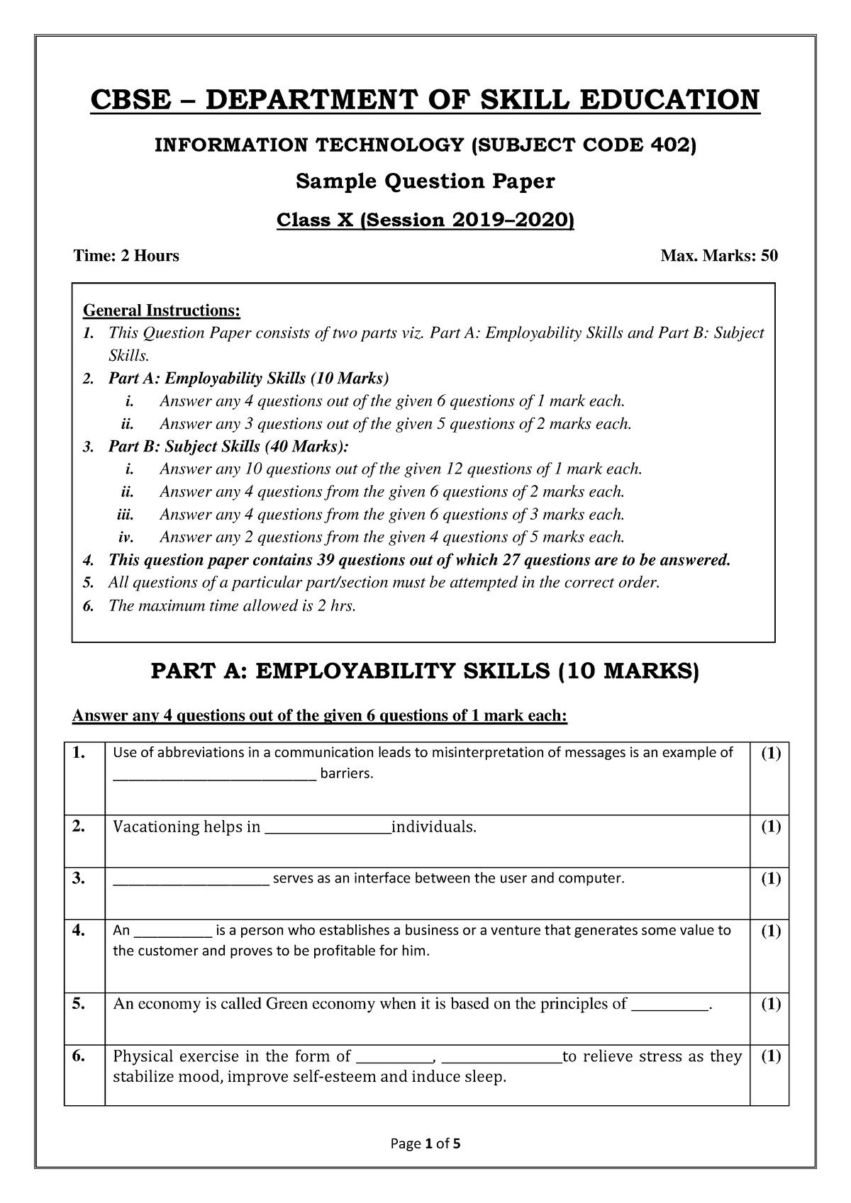 Sample Paper 402 IT - CBSE – DEPARTMENT OF SKILL EDUCATION INFORMATION ...