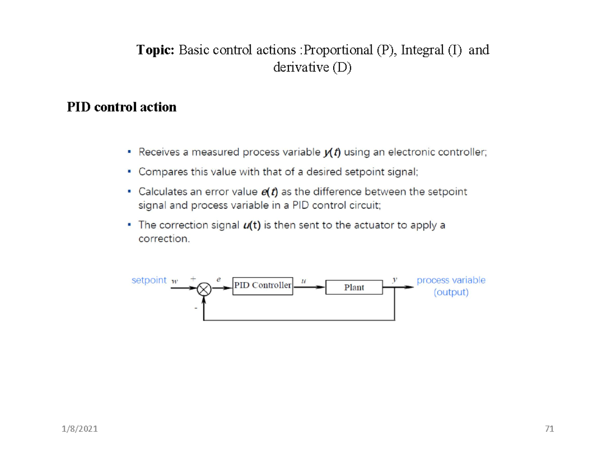 Study Material PID Control Action - Control System- I - Topic:Basic ...