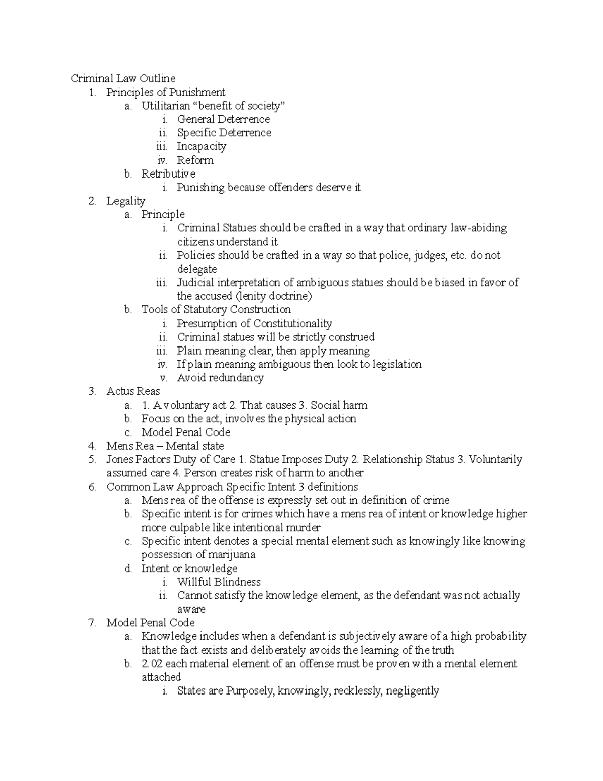 Criminal Law Outline copy - Criminal Law Outline 1. Principles of ...