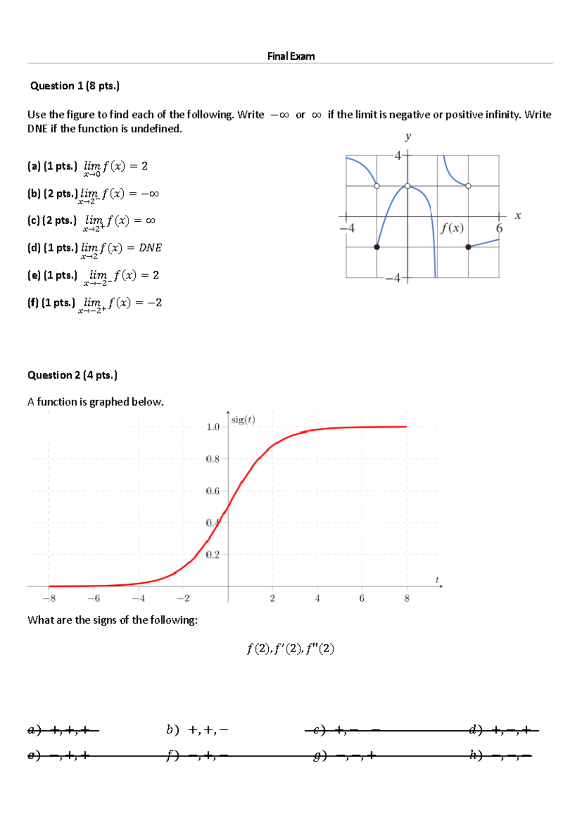 Math131Common Final Exam Answers Spring 2021 - Final Exam Question 1 (8 ...