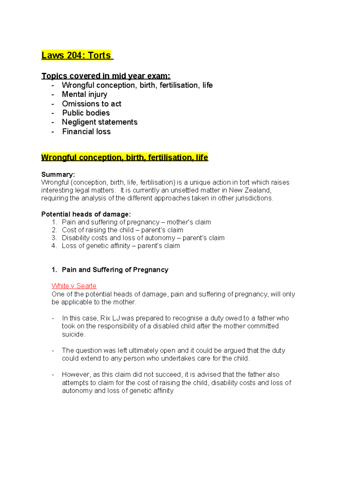 LAWS204 Masterdoc - Mid year master doc for exam prep - Laws 204: Torts ...