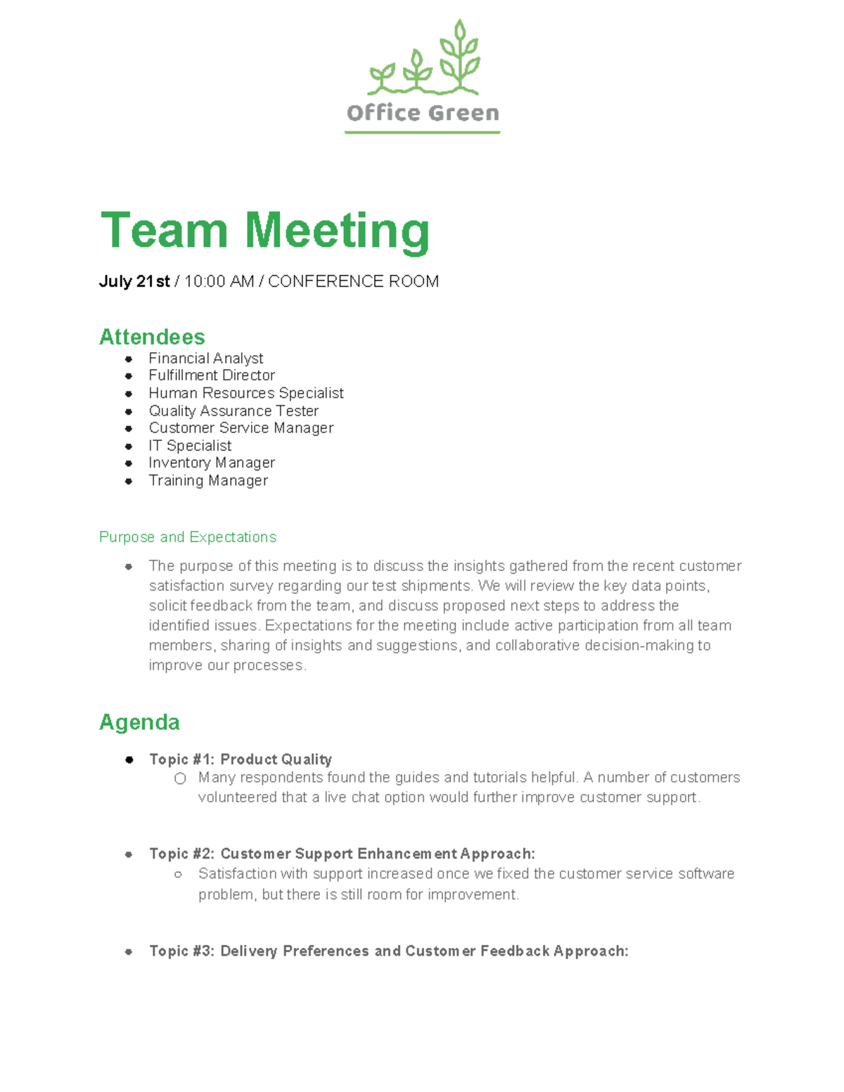 Activity Template Meeting agenda - R - Team Meeting July 21st / 10:00 ...