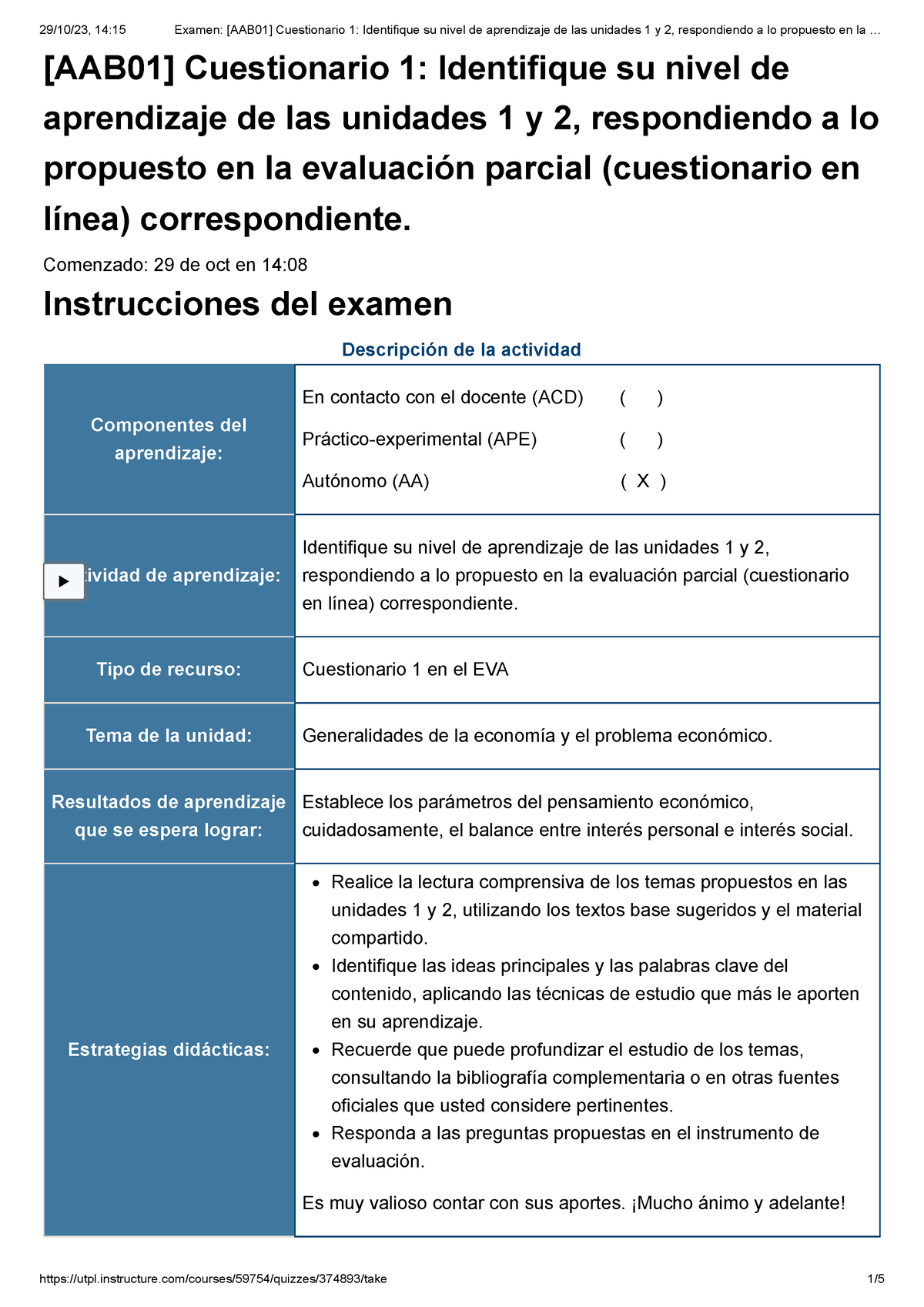 Examen [AAB01] Cuestionario 1 Identifique Su Nivel De Aprendizaje De ...