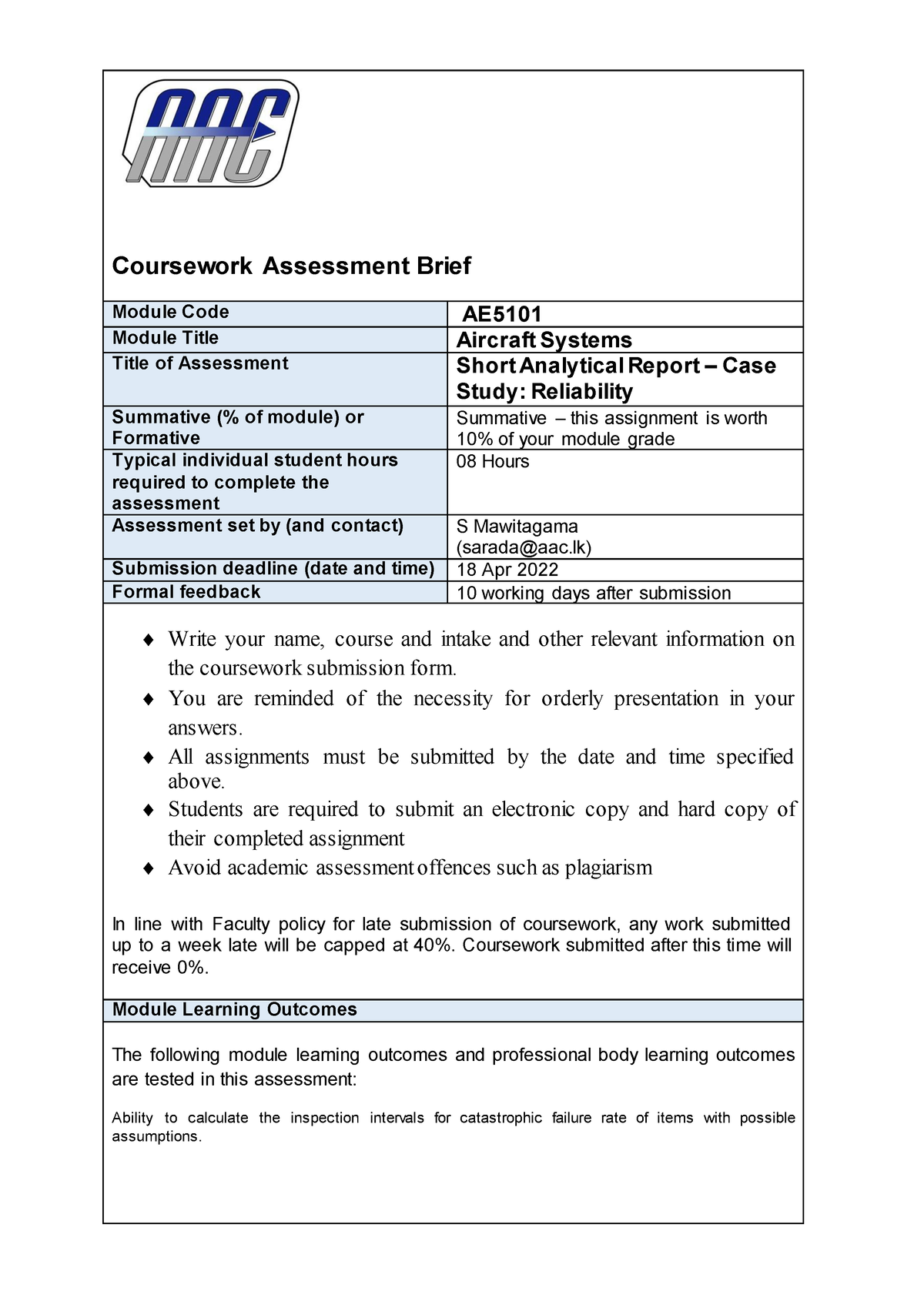 Reliability Brief BSc XXV - AE6101 - KUL - Studocu