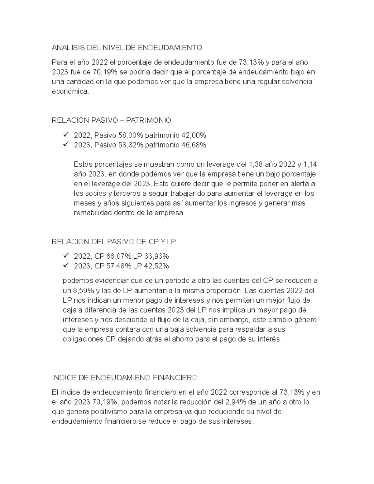 Analisis De Los Estados Financieros - Analisis Del Nivel De 