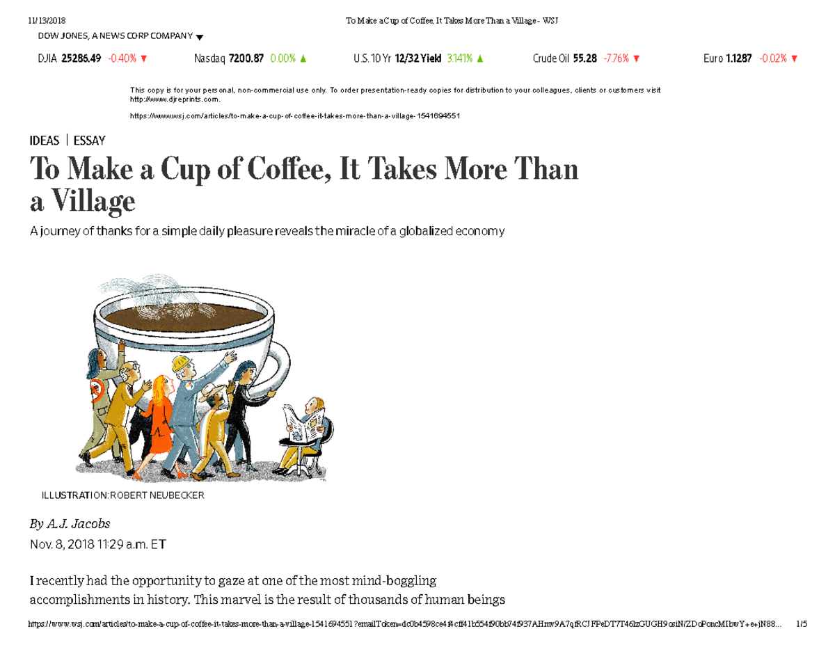 To Make a Cup of Coffee, It Takes More Than a Village - WSJ - DOW JONES ...