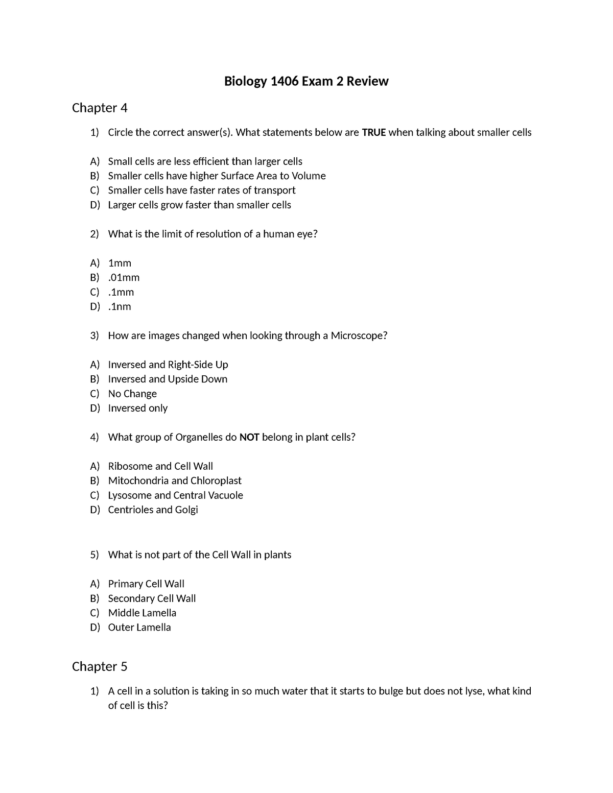 Biology 1 Exam 2 Review - Biology 1406 Exam 2 Review Chapter 4 1 ...