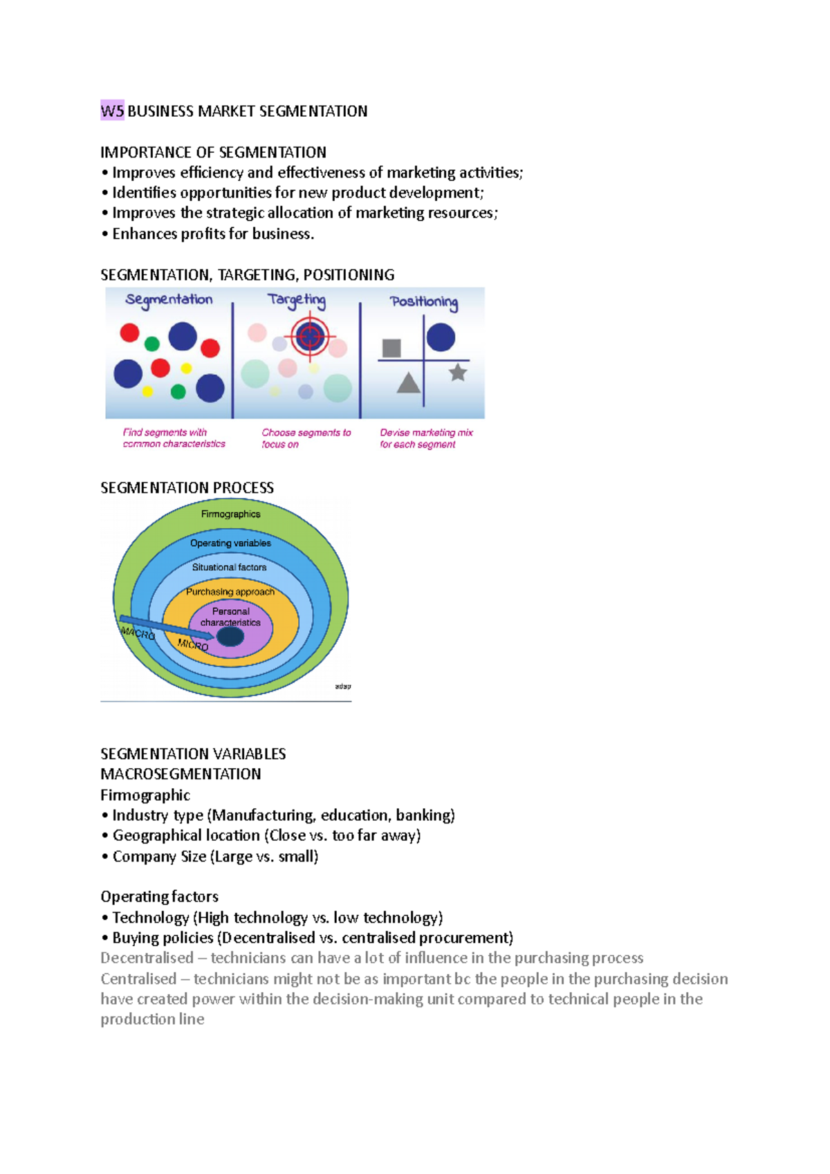 B2B week 5 - Week 5 Lecture notes - W5 BUSINESS MARKET SEGMENTATION ...