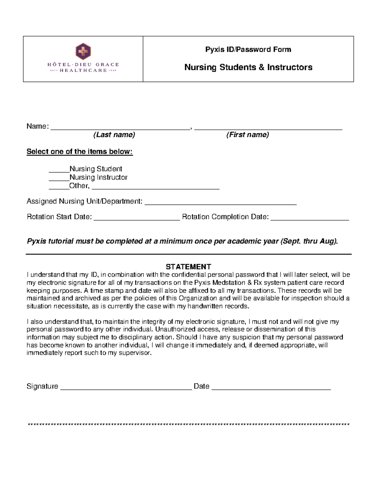 Pyxis password form - Student and Instructo - Pyxis ID/Password Form ...