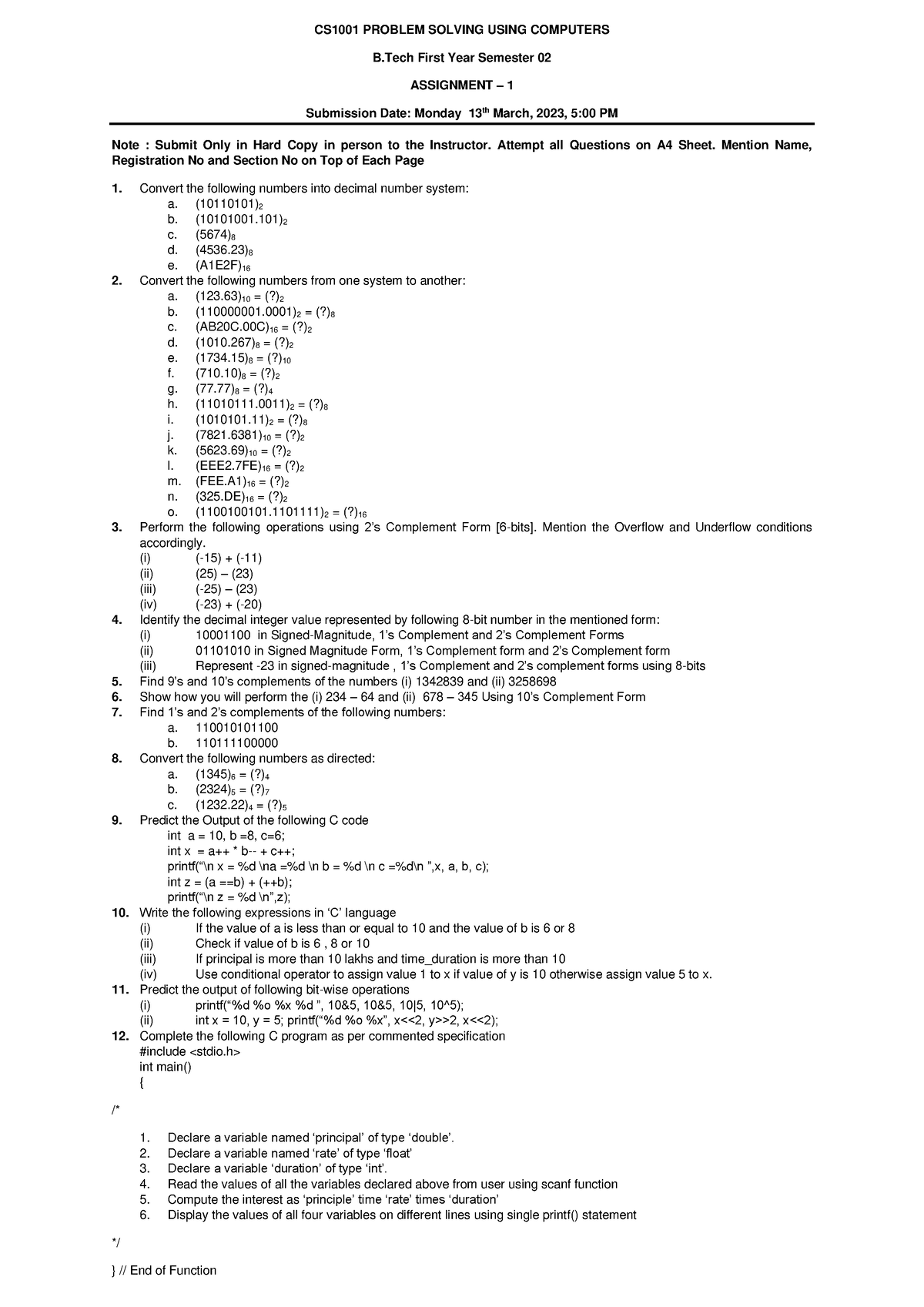 CS1001 - PSUC Assignment -1 - CS1001 PROBLEM SOLVING USING COMPUTERS B ...