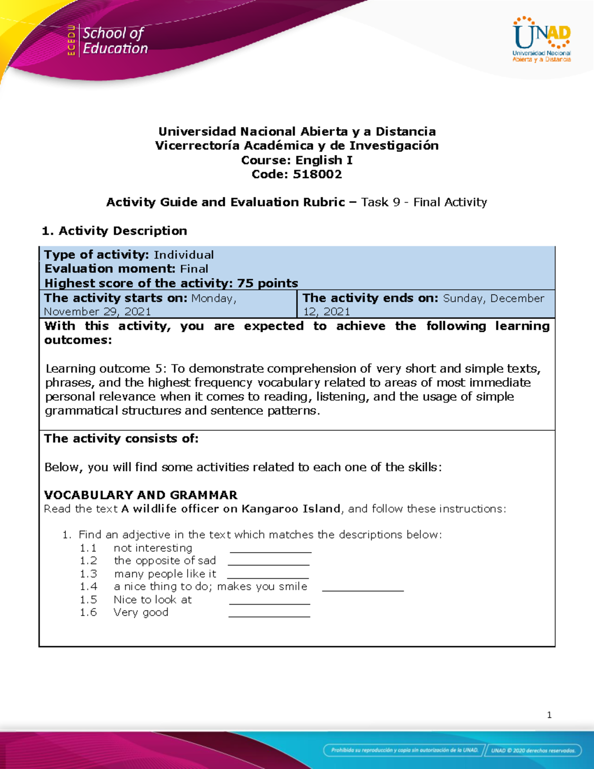Activity Guide and Evaluation Rubric - Task 9 - Final activity ...