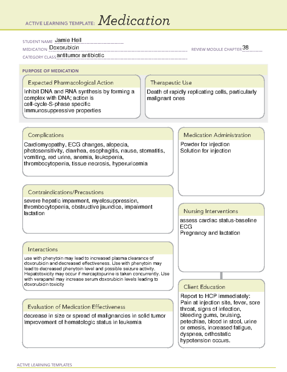 Doxorubicin - medication card - ACTIVE LEARNING TEMPLATES Medication ...