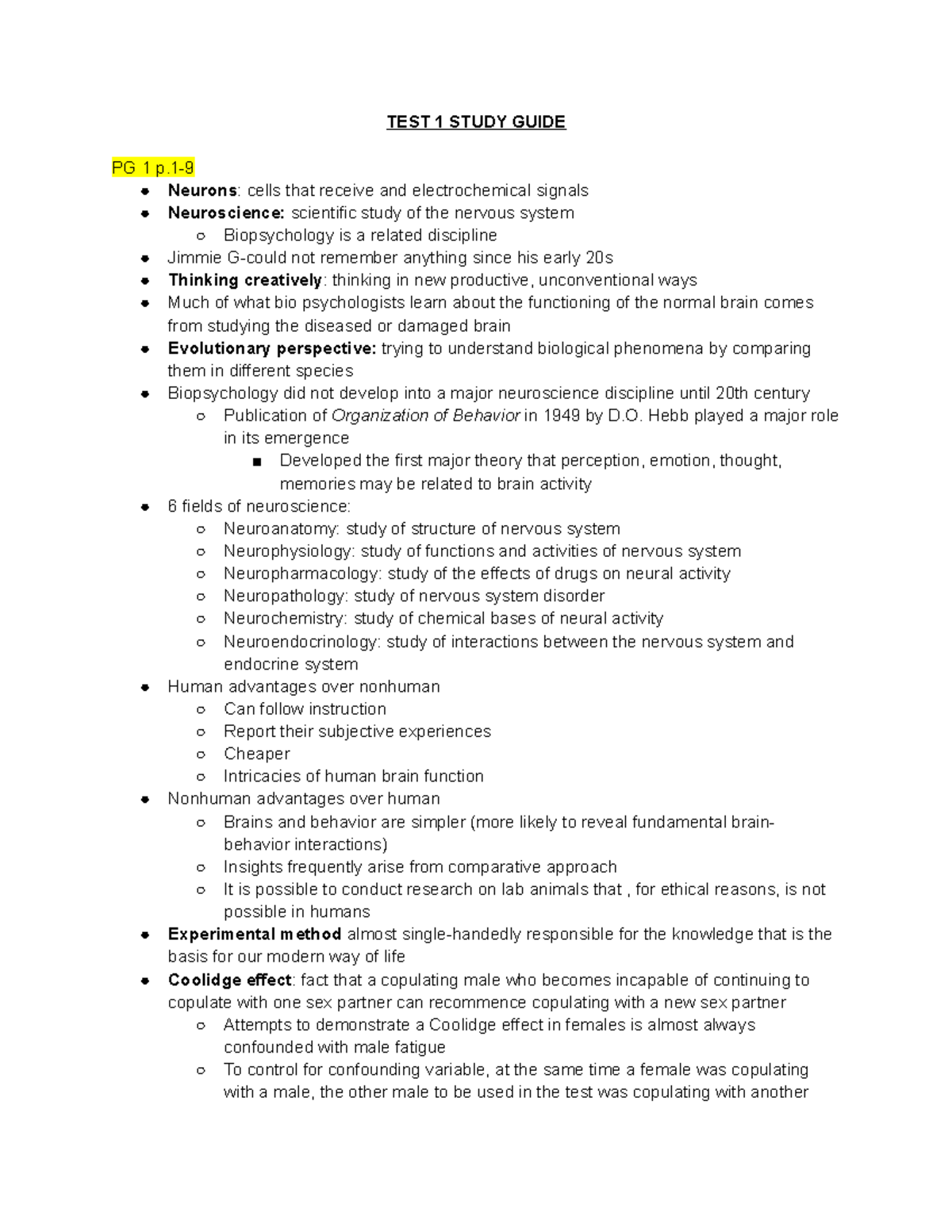 Test 1 Study Guide - textbook notes - TEST 1 STUDY GUIDE PG 1 p ...