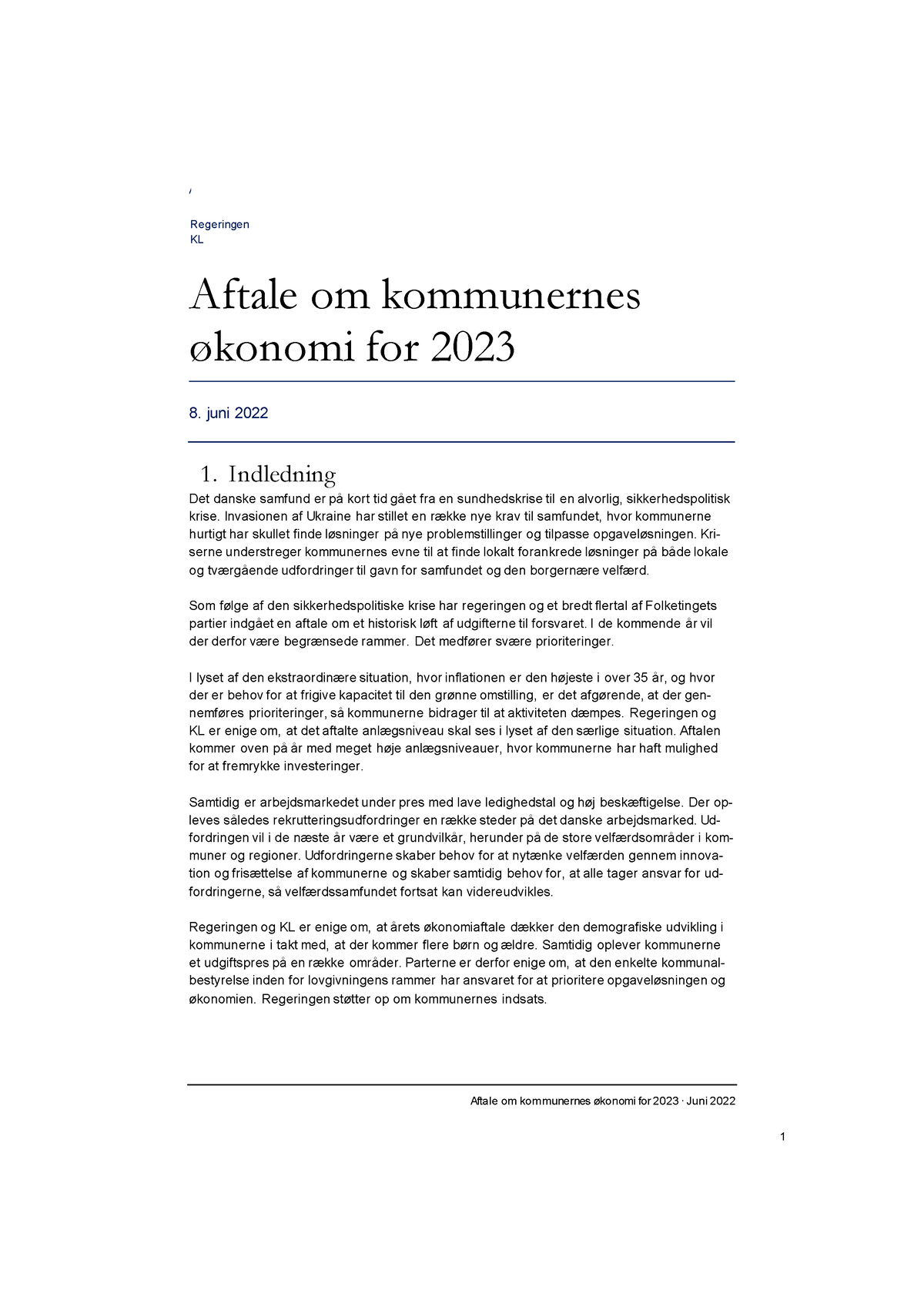 Aftale Om Kommunernes Oekonomi For 2023a - Nyt Kapitel A Regeringen KL ...