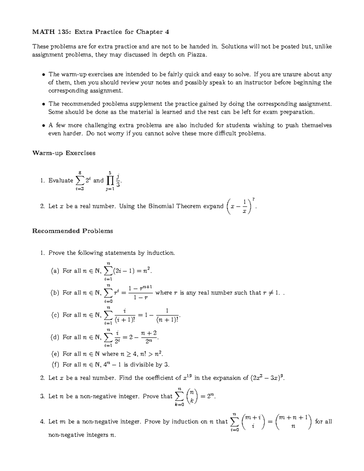 Ep04 - Extra Practice Problems 4 - MATH 135: Extra Practice For Chapter ...