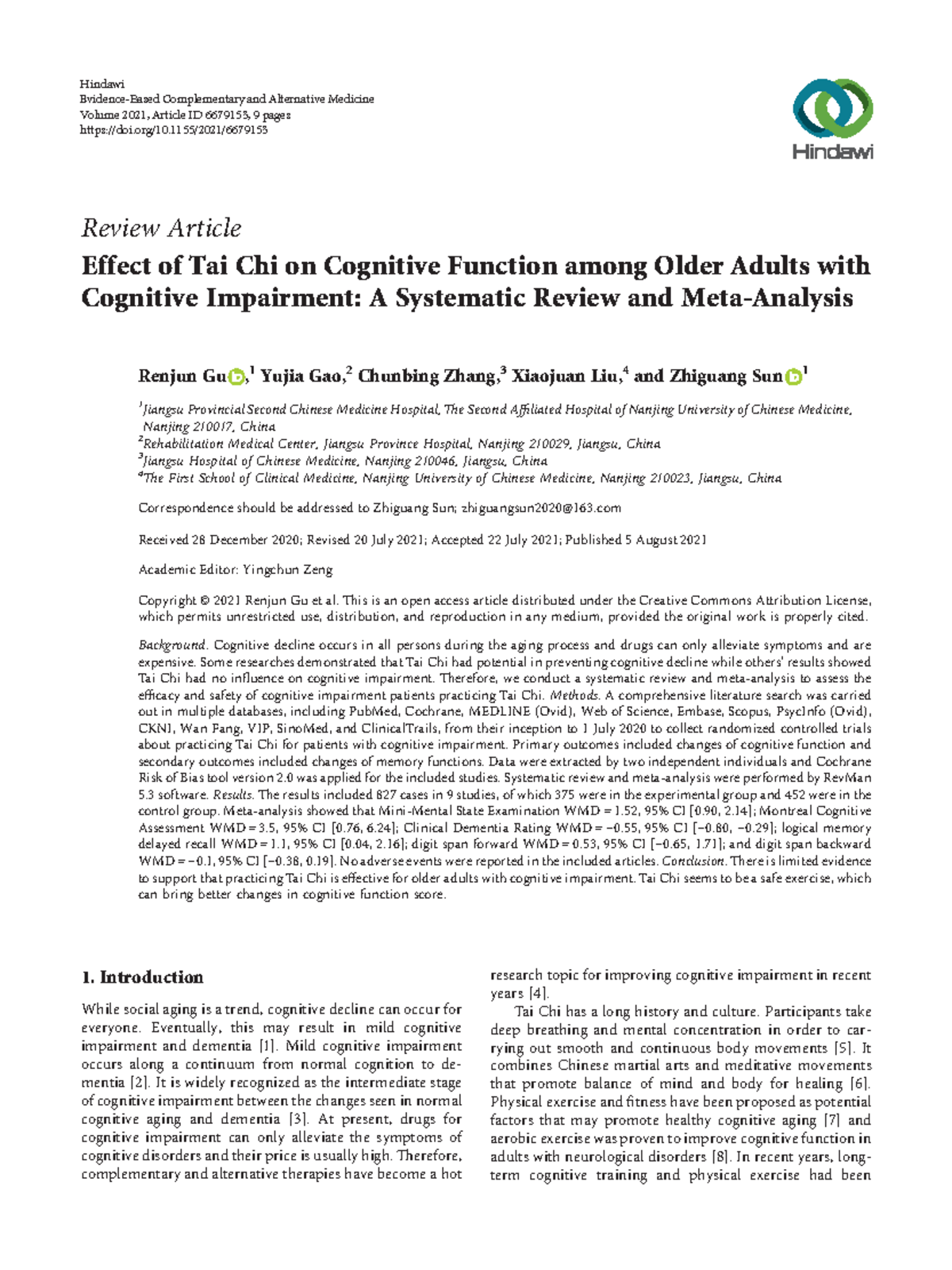 Effect of Tai Chi on Cog Function among older adults with cog ...