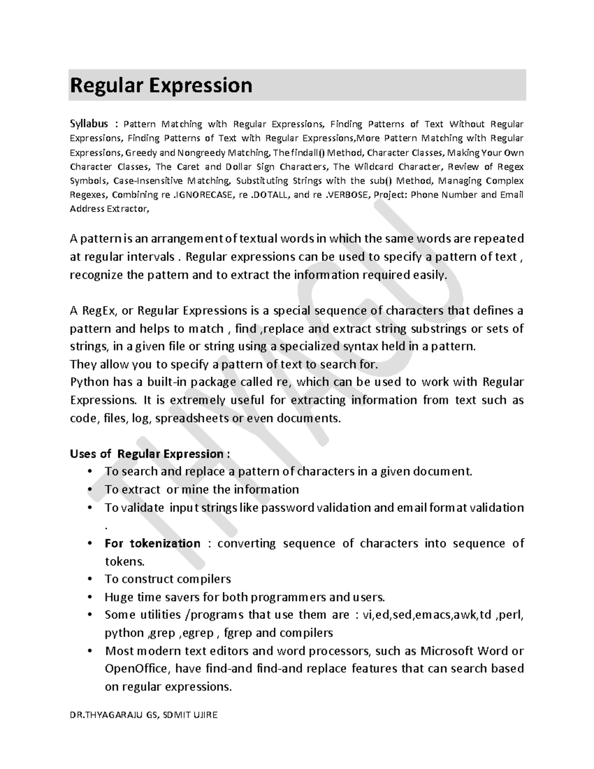 Python Module 3 PART1 - rajkumar - Regular Expression Syllabus ...