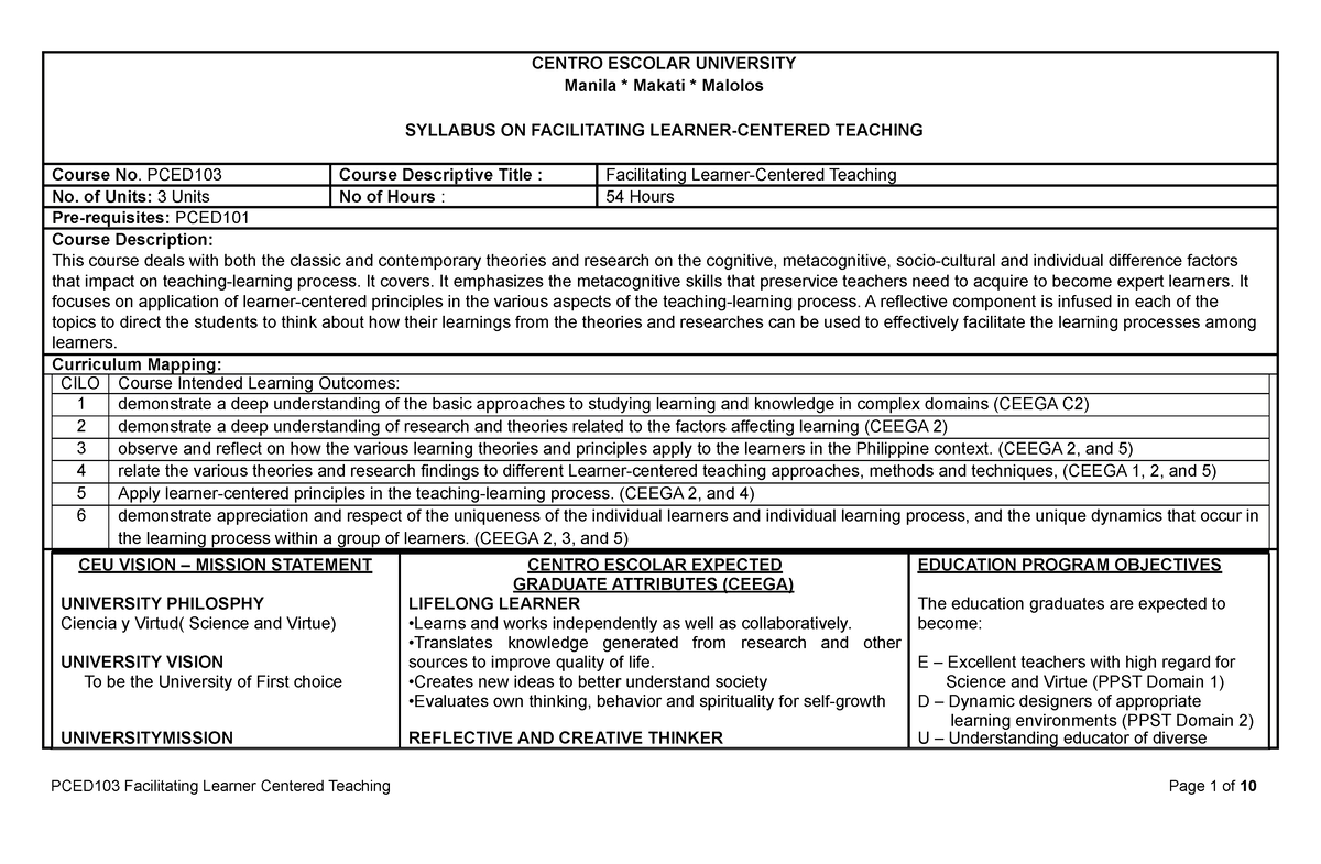 PCED103-Facilitating-Learner-Centered-Teaching - CENTRO ESCOLAR ...