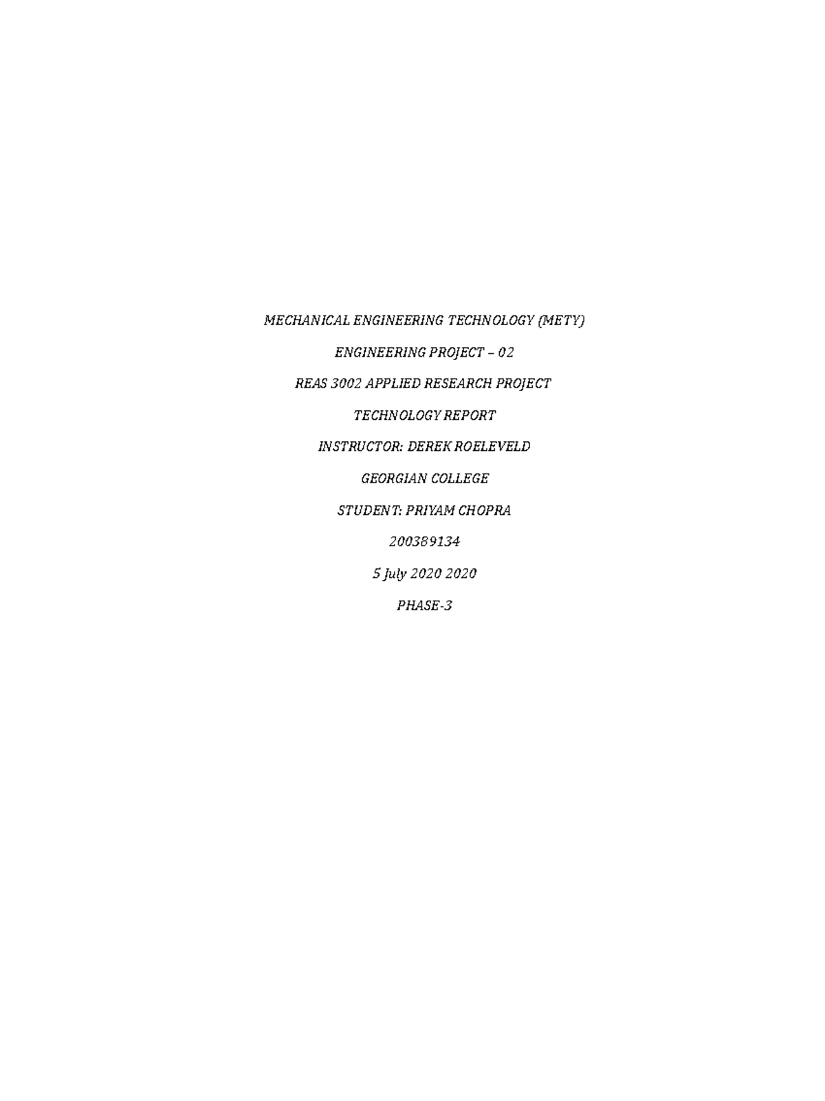 Engineering Project Phase 3 - MECHANICAL ENGINEERING TECHNOLOGY (METY ...