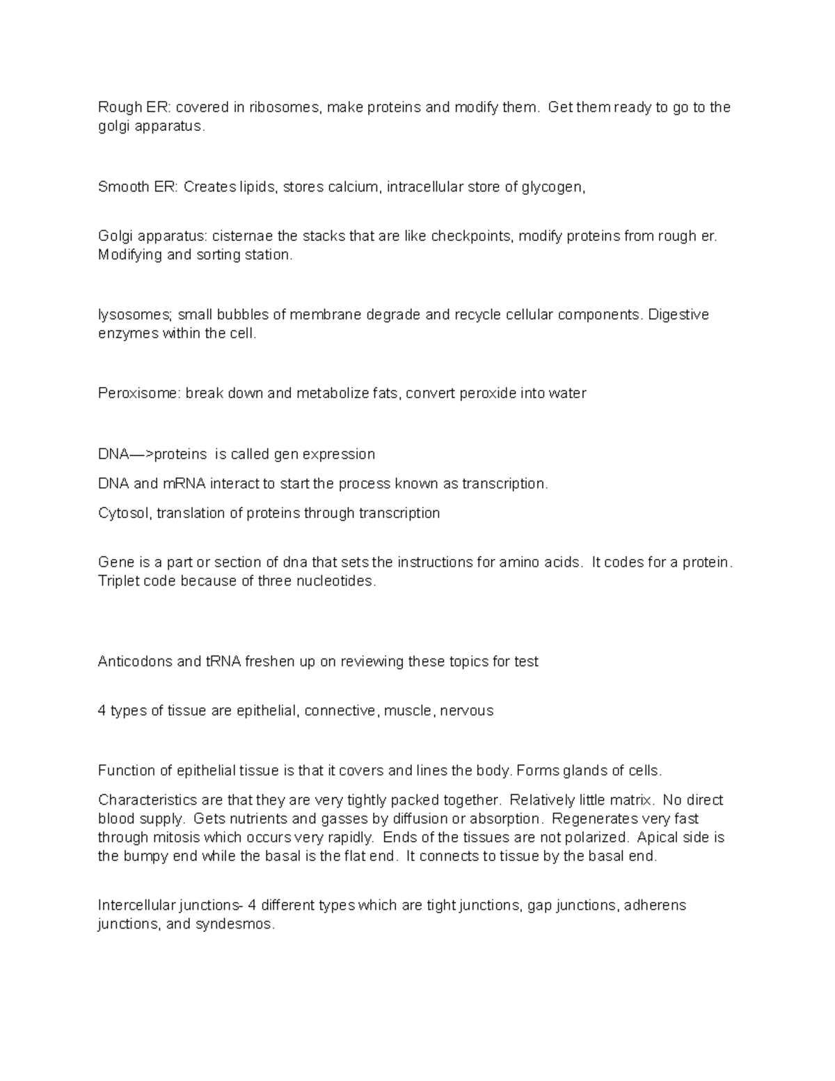 Anatomy page 3 - notes - Rough ER: covered in ribosomes, make proteins ...