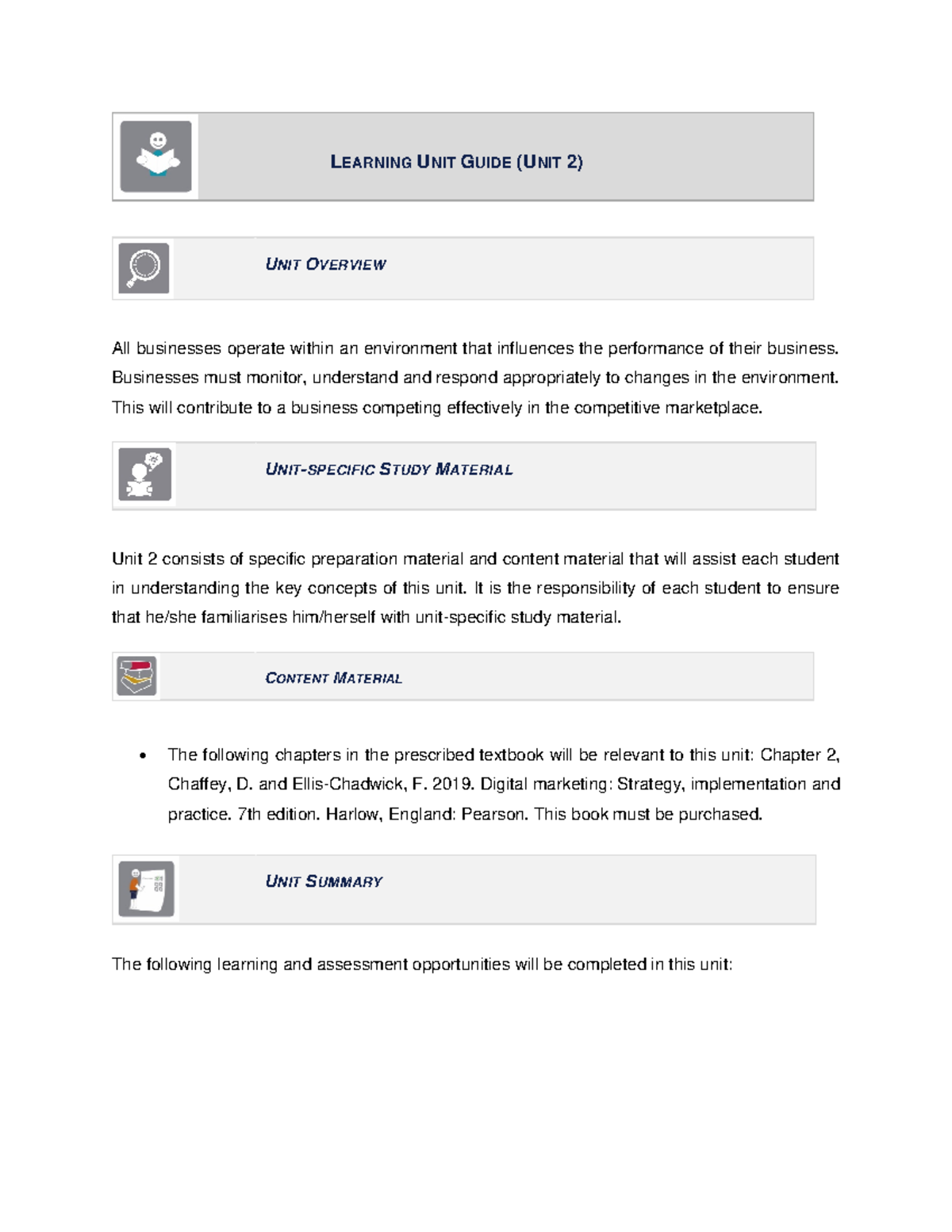 EBMA3725 Learning Unit 2 - Chapter 2 - L EARNING U NIT G UIDE (U NIT 2 ...